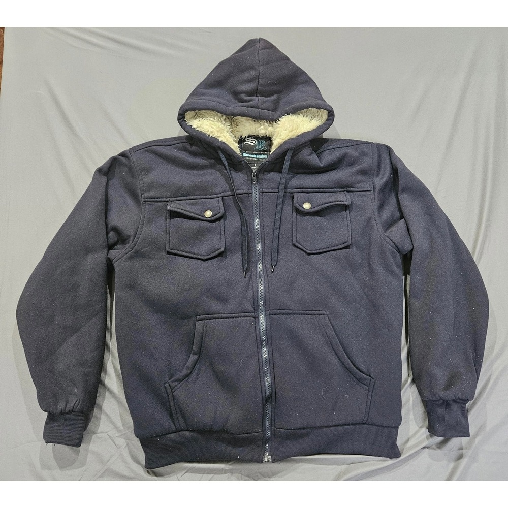 Street Rules Hoodie Men Large Navy Blue Jacket Faux Fur Lined Zip Up Heavyweight